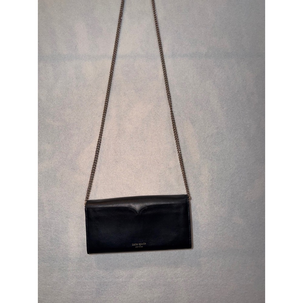 Kate Spade Black Leather Heart Lock Chain Wallet Clutch Evening Bag